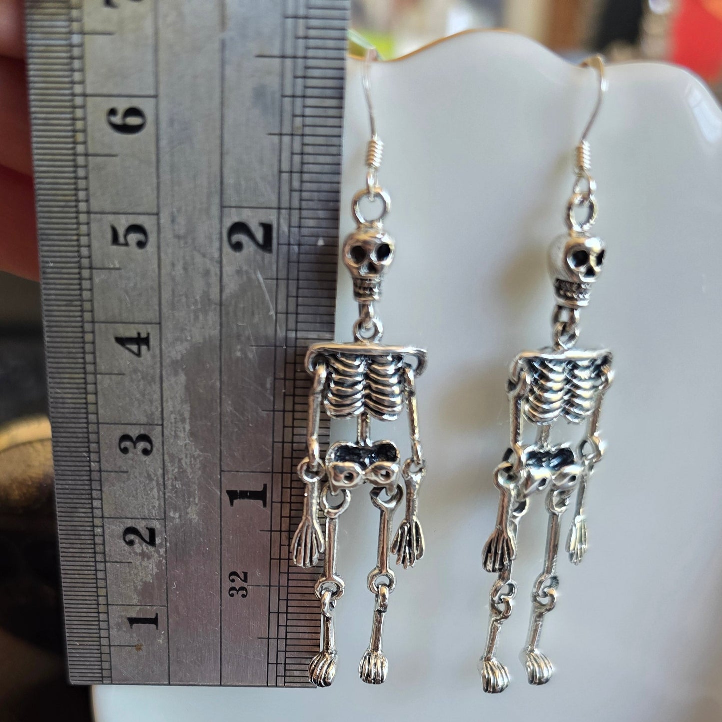 Cool Sterling Silver 3D Articulated Skeleton Dangle Statement Earrings
