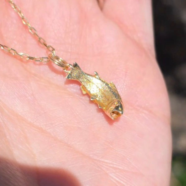 #9- 10k Gold 3D Solid Trout Fish Charm (NO CHAIN)