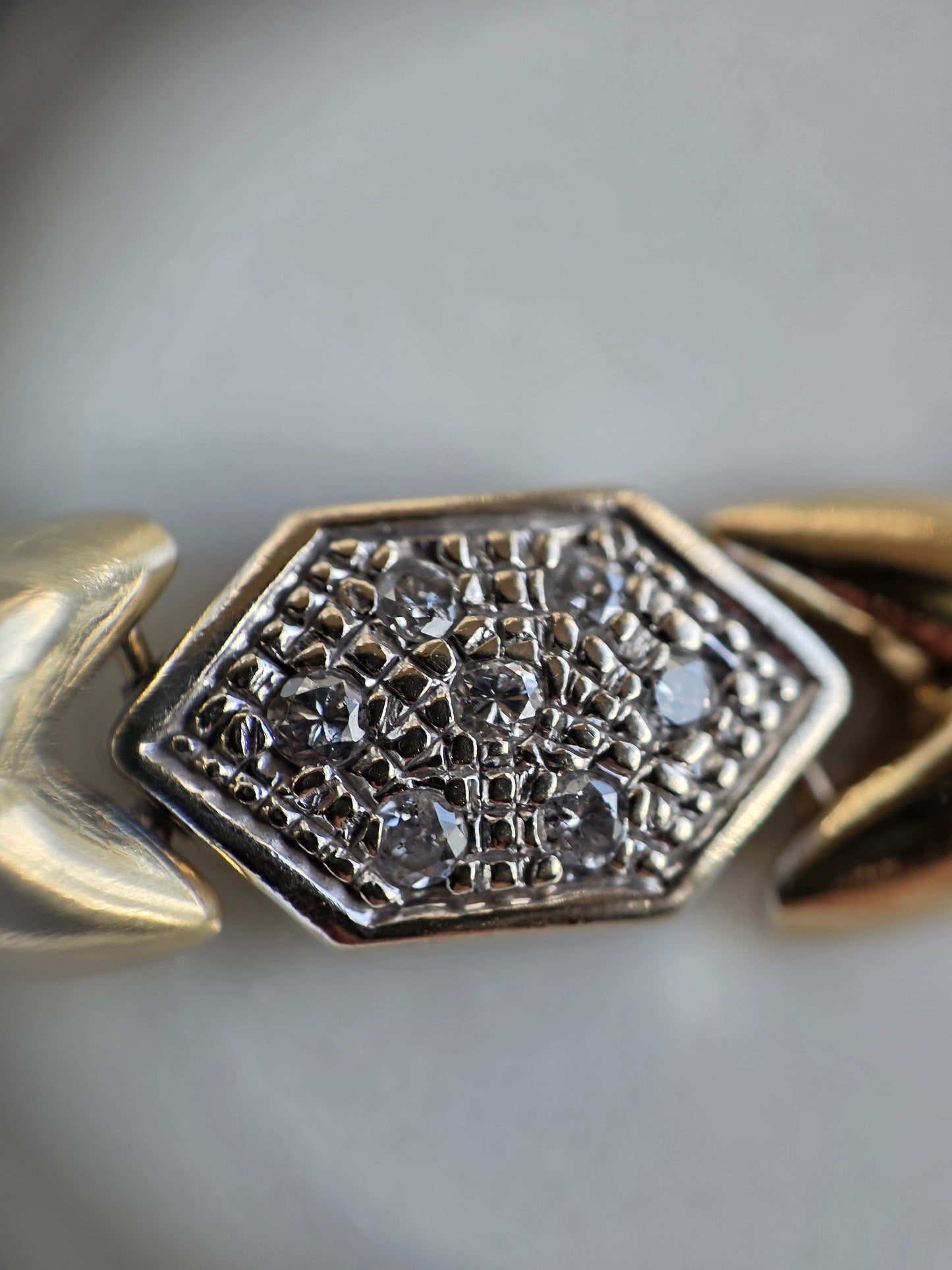 Amazing Two Toned 14k X Link Elongated Hexagon White Gold and Diamond Bracelet 7.5"