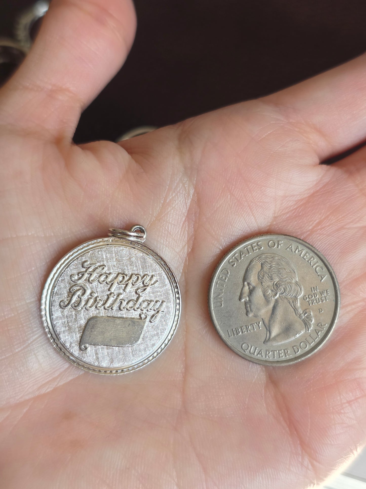 Sterling Silver Vintage "Happy Birthday" Solid Round Medallion Pendant (NO CHAIN)