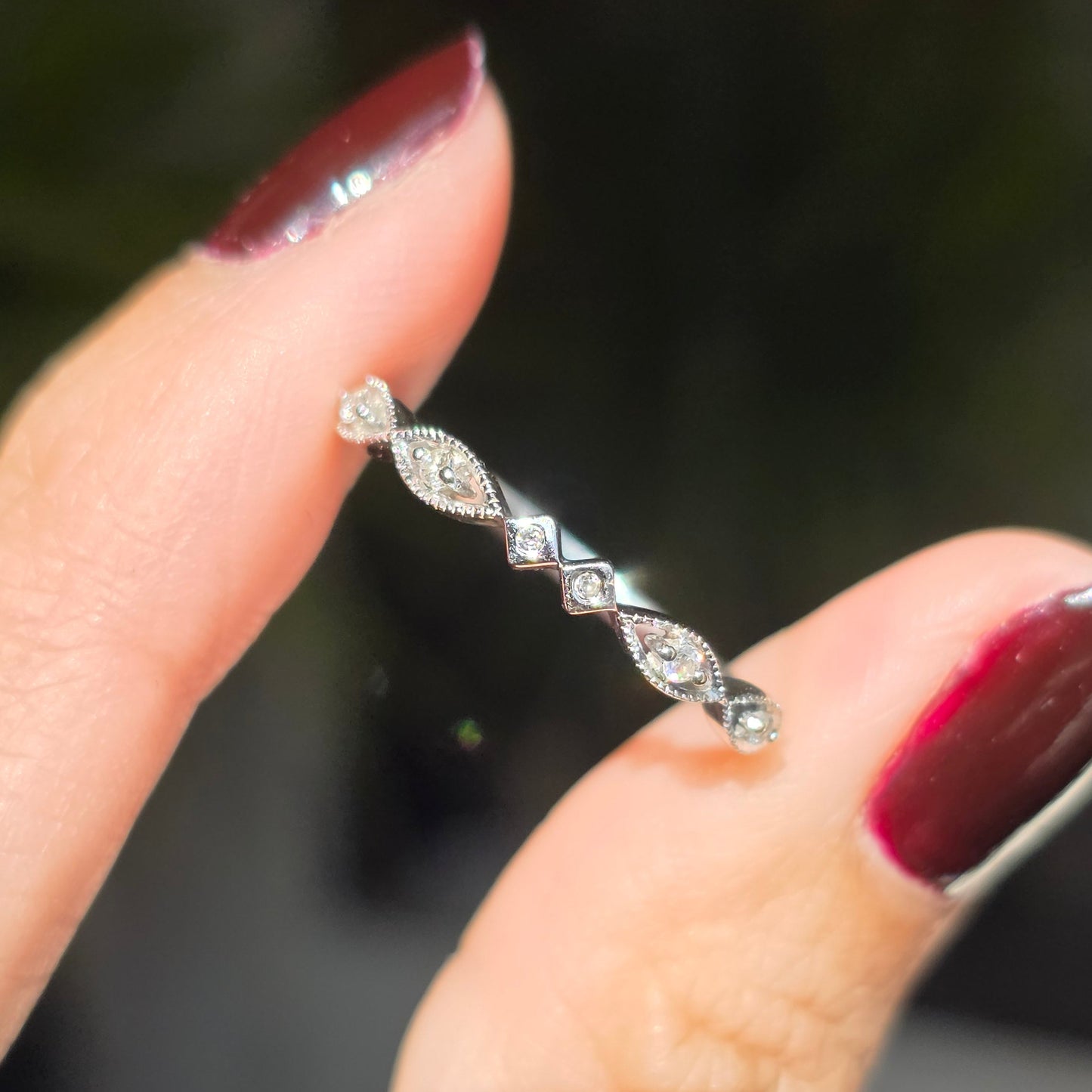 Elegant 14k White Gold Dainty Diamond Stacker Band Size 7.25