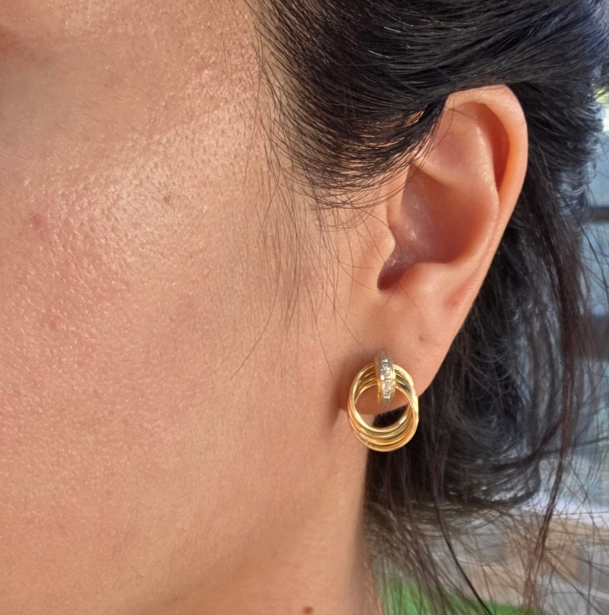 14k Gold Ring Diamond Accented Door Knocker Style Post Earrings