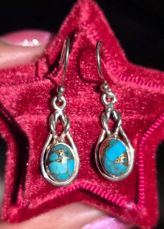 Beautiful Copper Turquoise Sterling Silver Dangle Earrings