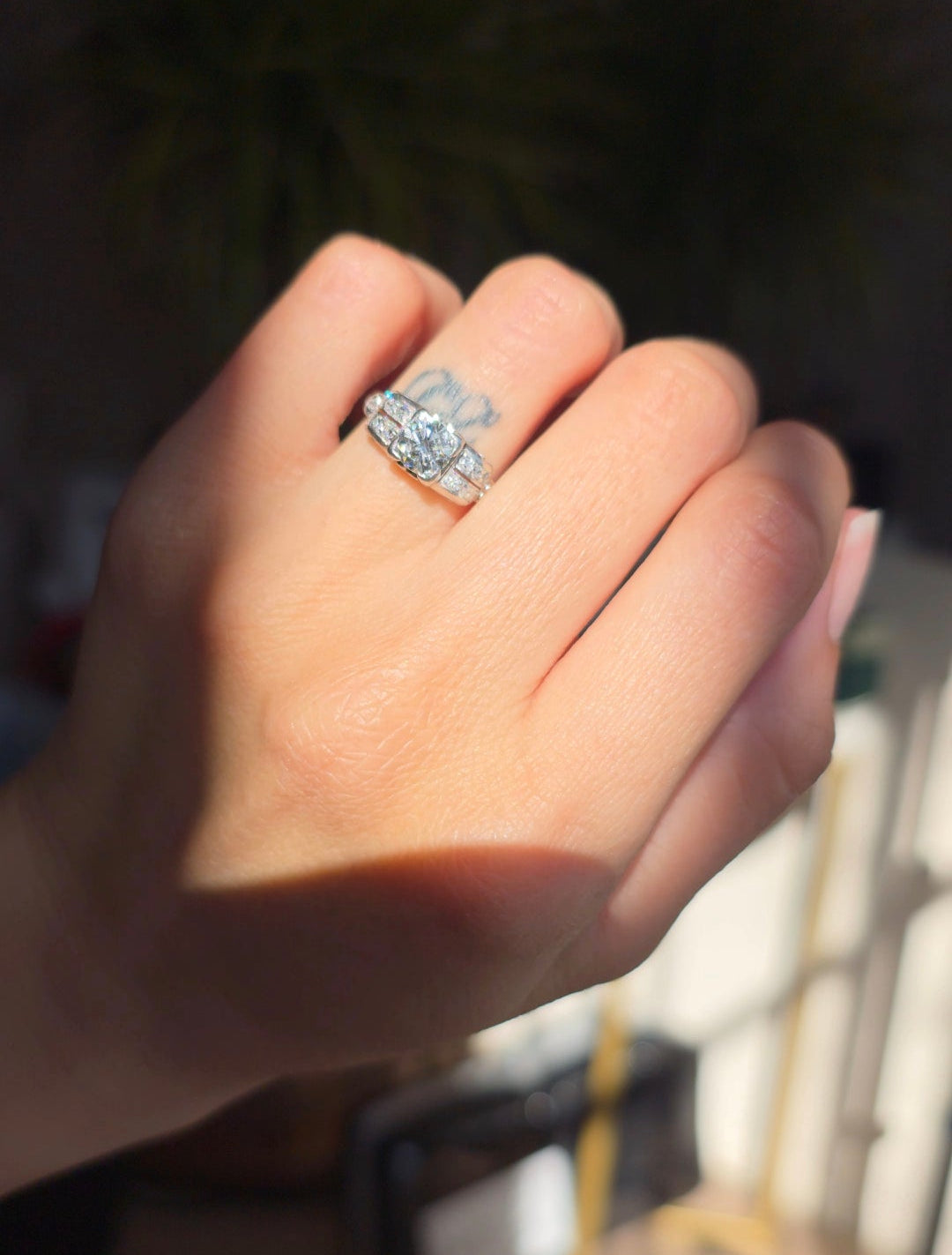 Stunning 1.0CTW OEC Art Deco Style Platinum Diamond Ring Size 4