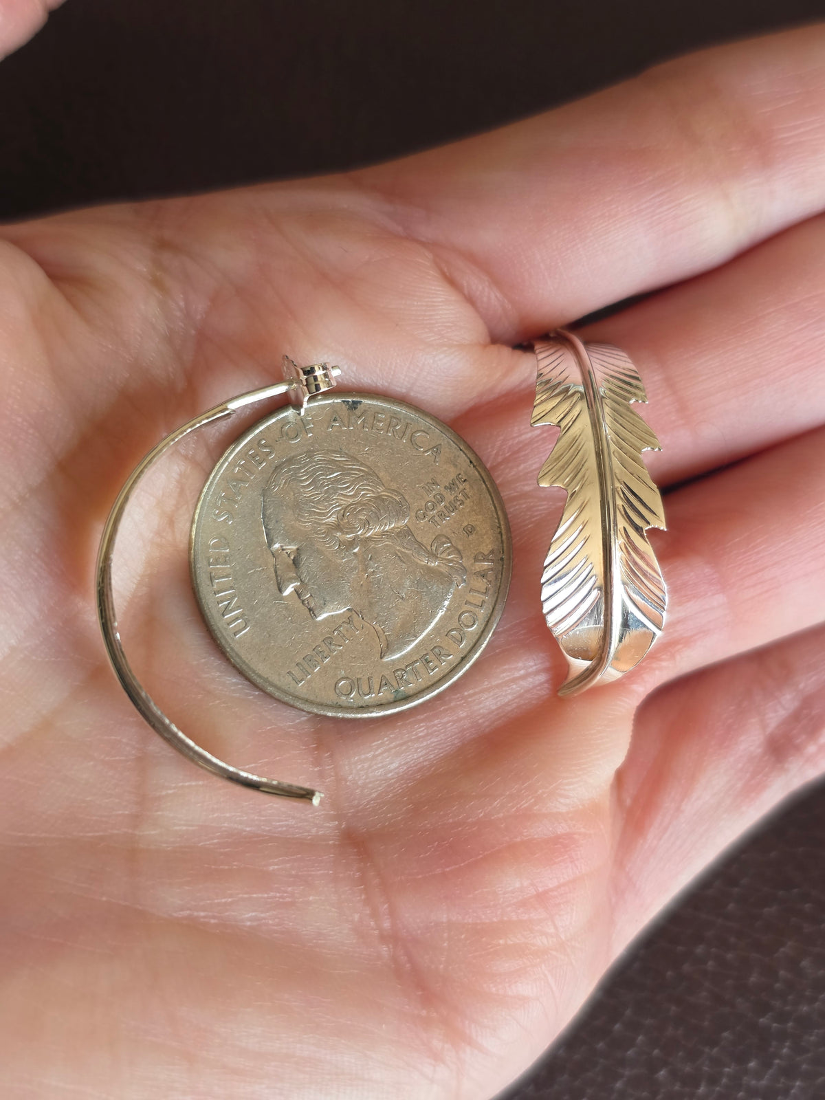 Sterling Silver Curved Feather Half Hoops Earrings