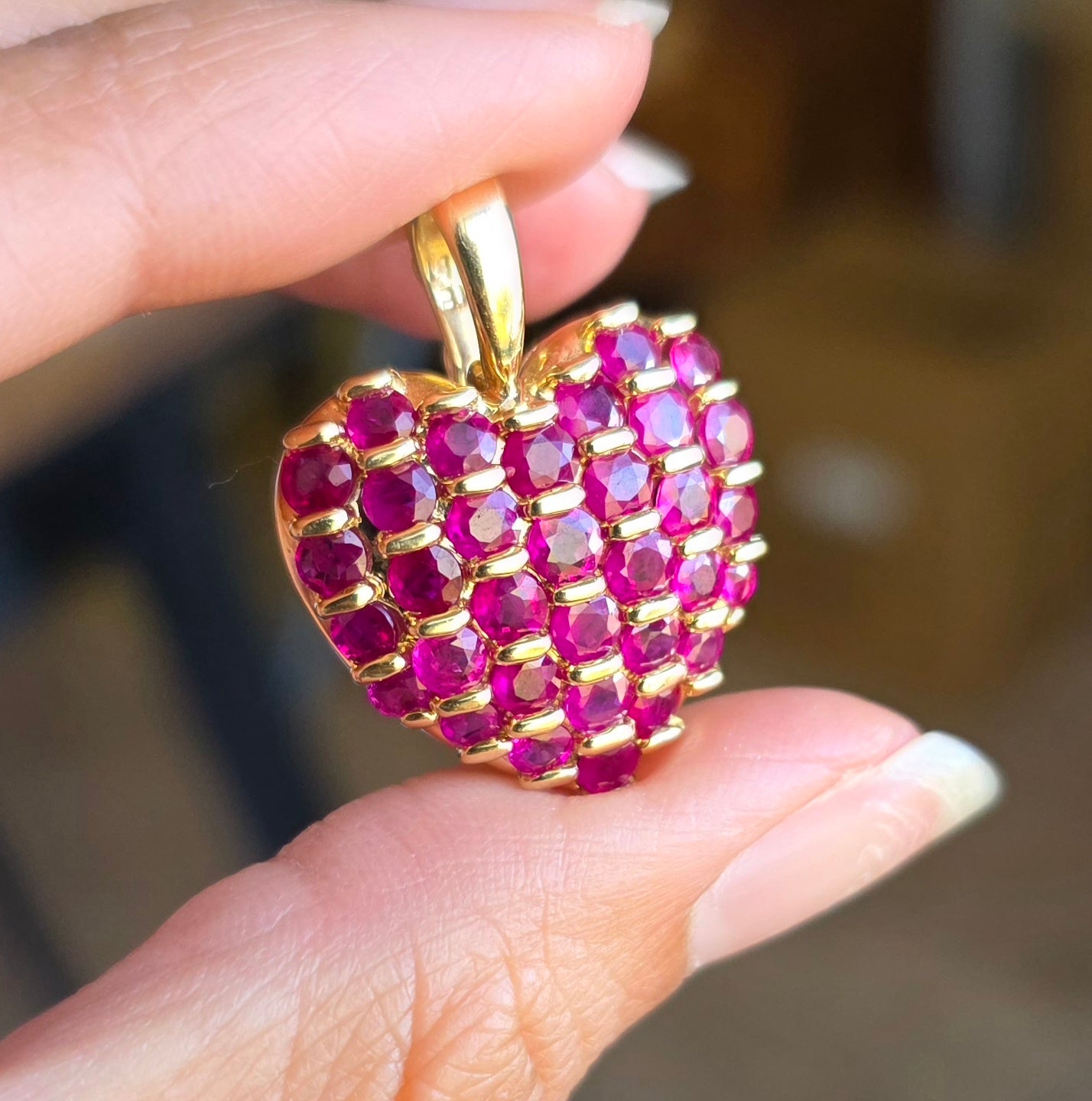 Stunning 14k Gold 4.75ctw Ruby Encrusted Heart Pendant (NO CHAIN)