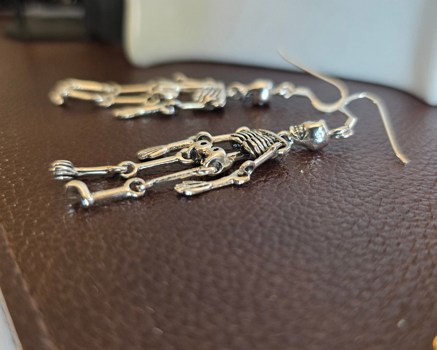 Cool Sterling Silver 3D Articulated Skeleton Dangle Statement Earrings