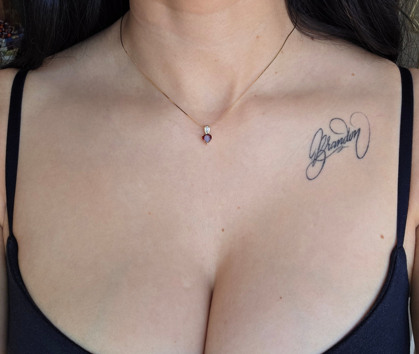 Precious 10k Gold Heart Garnet and Diamond Accent Pendant (NO CHAIN)
