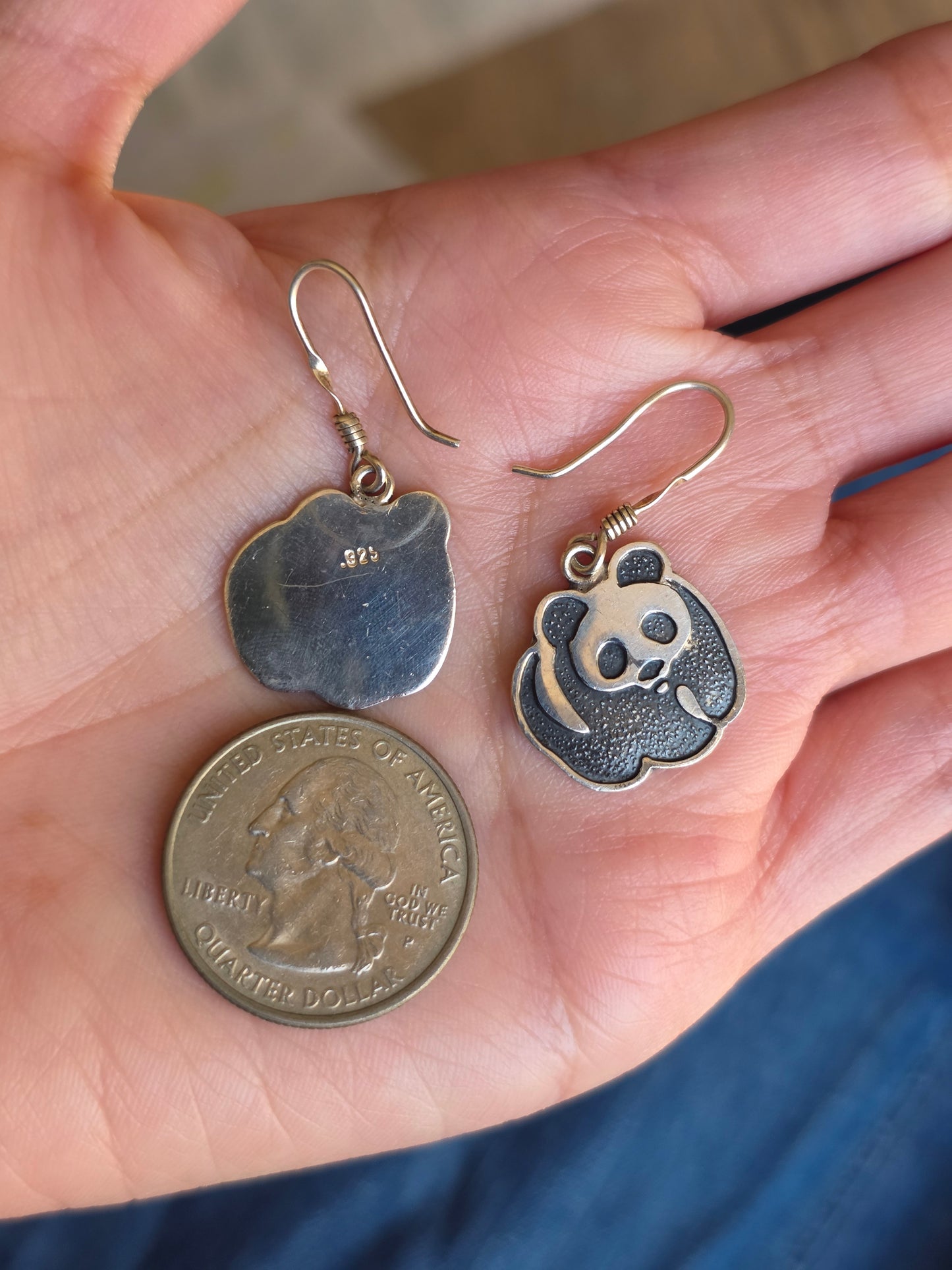 Solid Sterling Silver Panda Bear Dangle Earrings