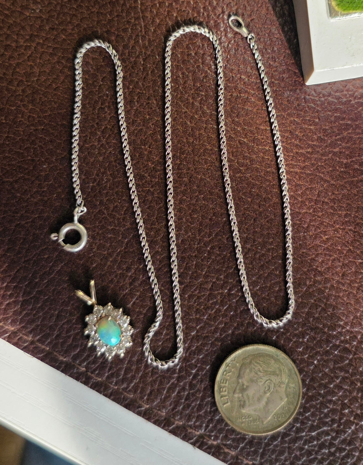 Gorgeous 14k White Gold .61TCW Opal Diamond Dainty Pendant (Optional 925 Chain)