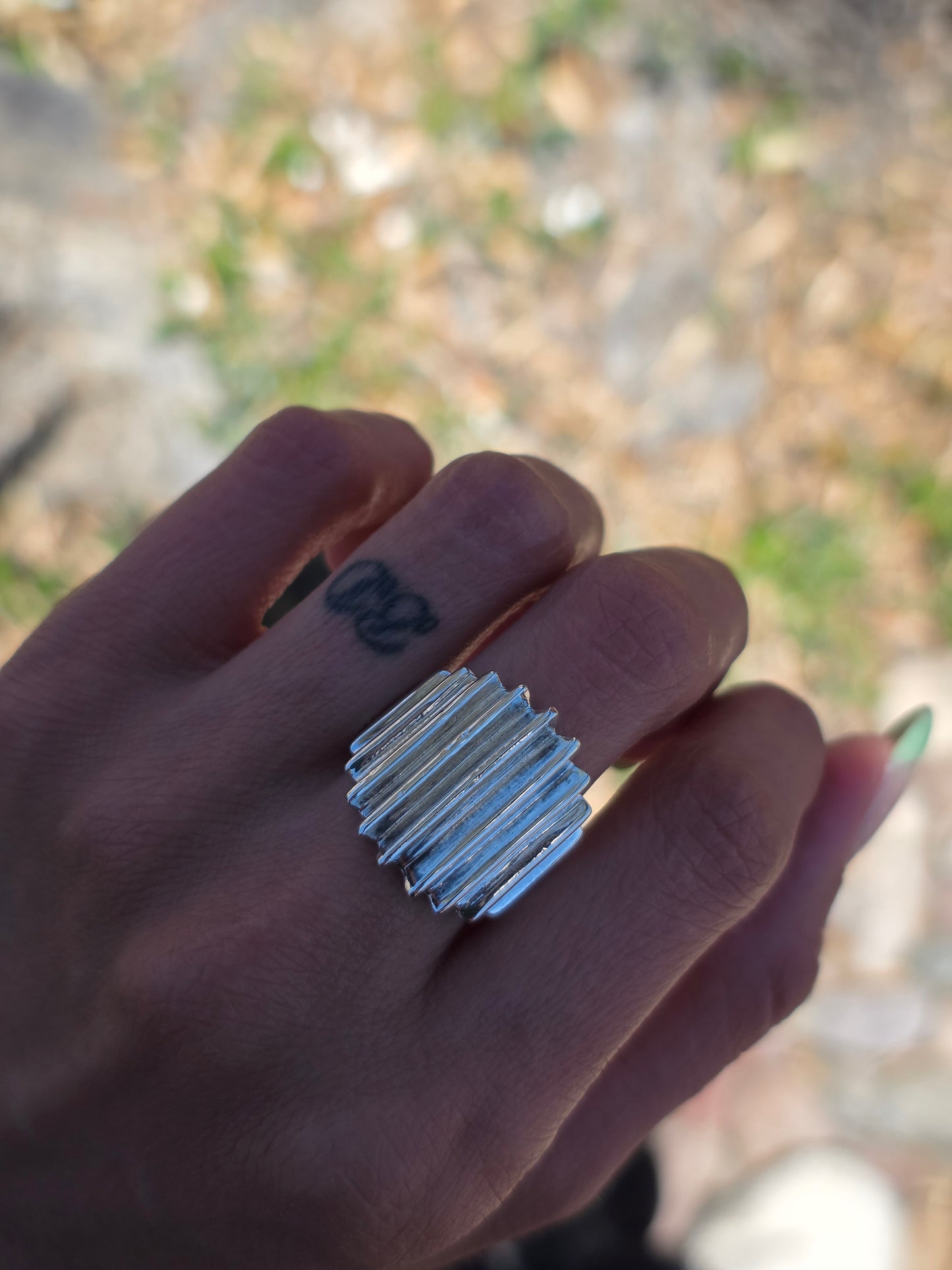 Awesome Solid Sterling Silver Ridged Statement Ring Size 6.75
