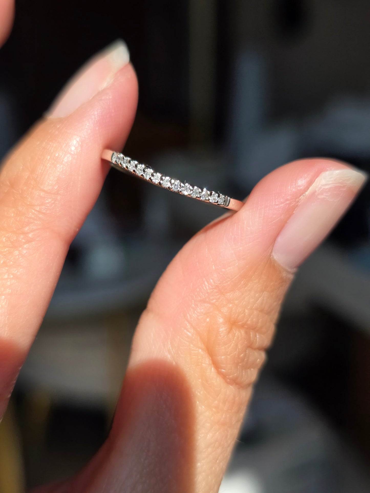 10k Gold Diamond Curved Skinny Stacker Band Ring Size 7