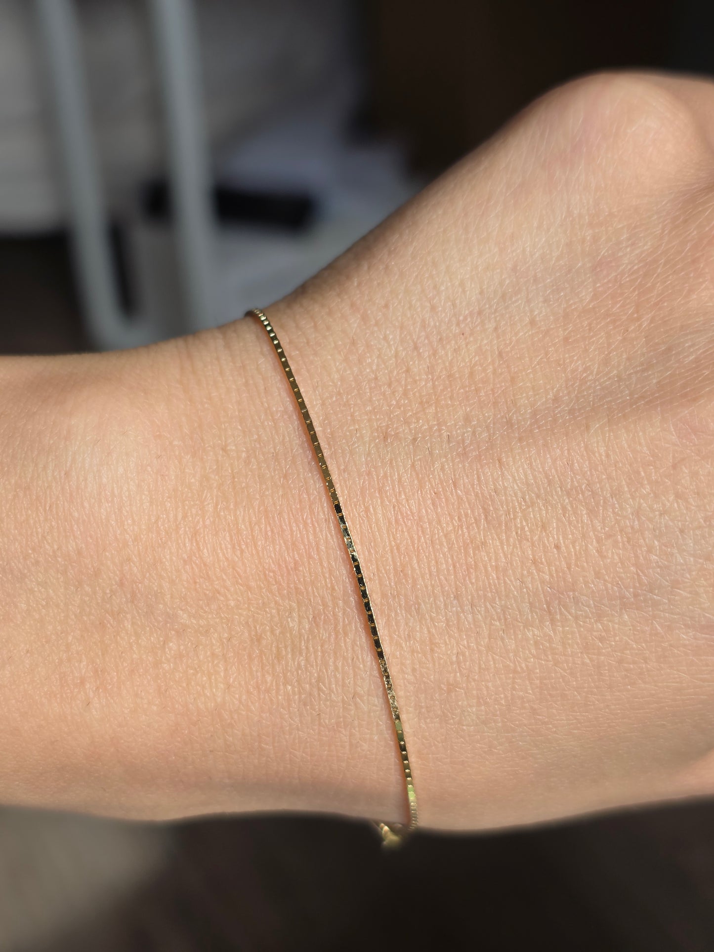 Lovely Minimalist 14k Gold Dainty 0.7mm Wide Box Chain Bracelet 7"