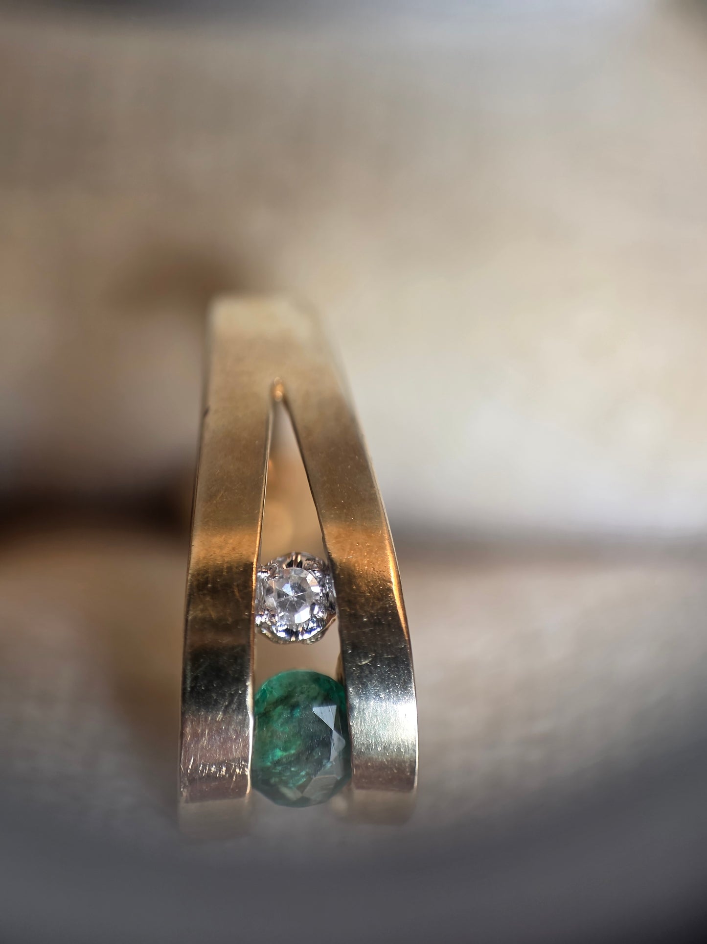 Unique 14k Gold Emerald & Diamond Tapered V Stud Earrings