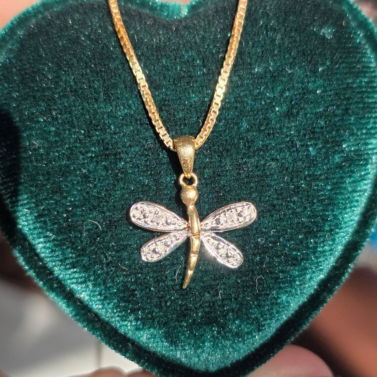 Sweet 10k Two Toned Gold Diamond Accented Dainty Dragonfly Pendant (NO CHAIN)