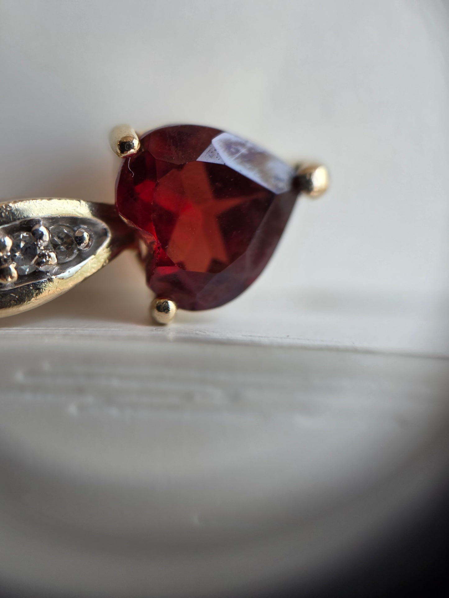 Precious 10k Gold Heart Garnet and Diamond Accent Pendant (NO CHAIN)