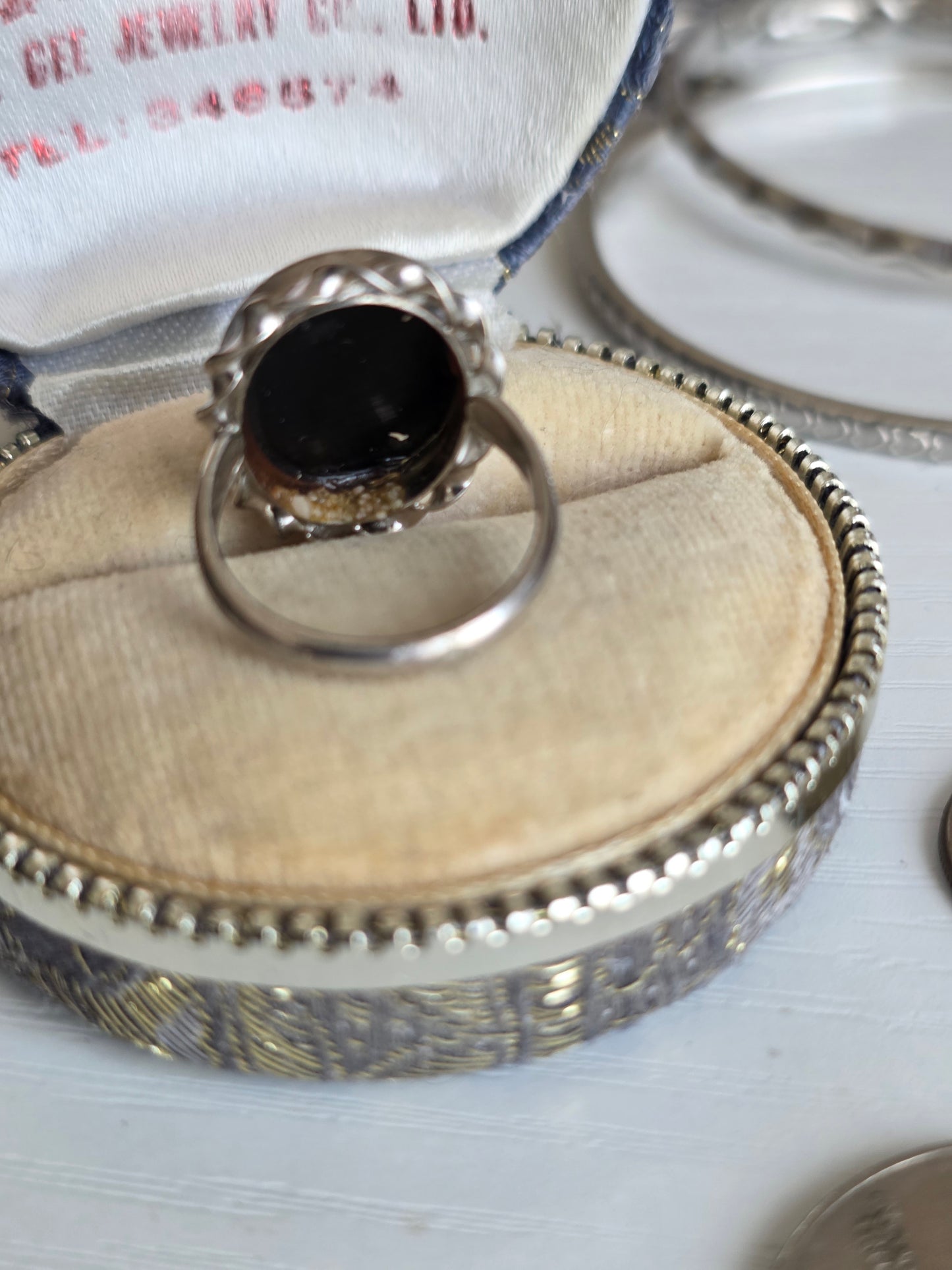 Pretty Sterling Silver Opal Mosaic Oval Statement Ring Size 4.5