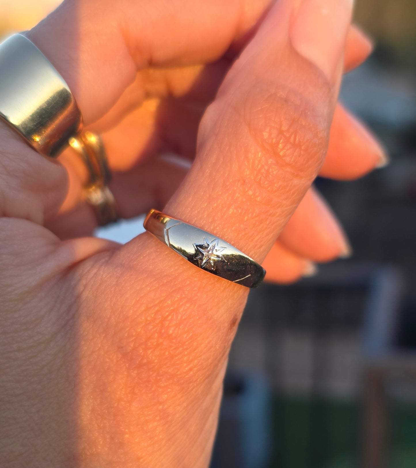 Lovely Vintage 14k Gold Starset Diamond Starburst Gold Band Size 6.5