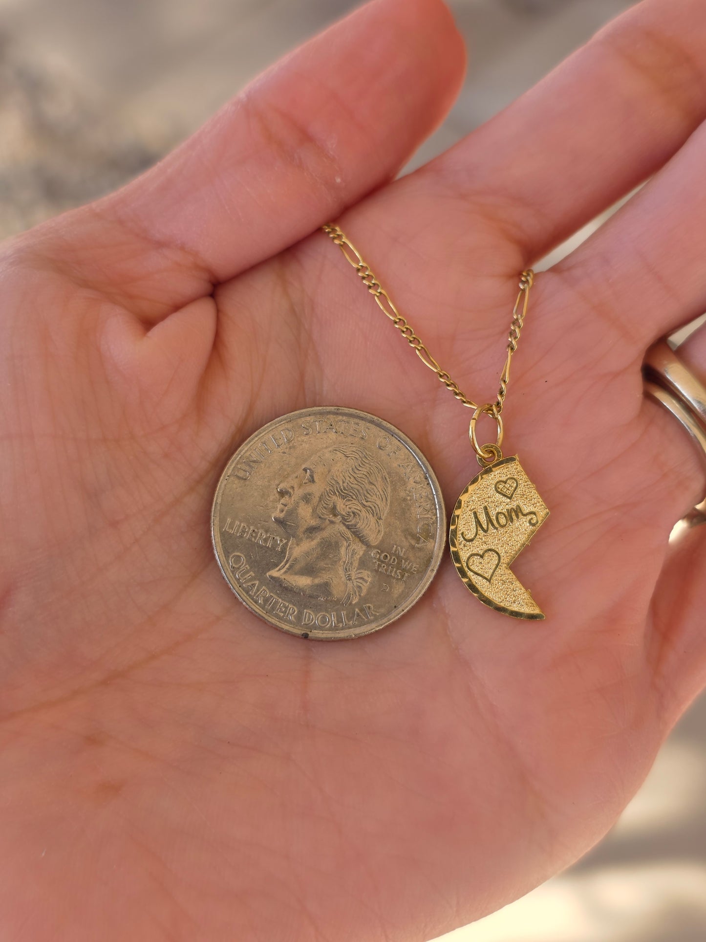 14k Gold Half Heart "MOM" Textured Charm (NO CHAIN)