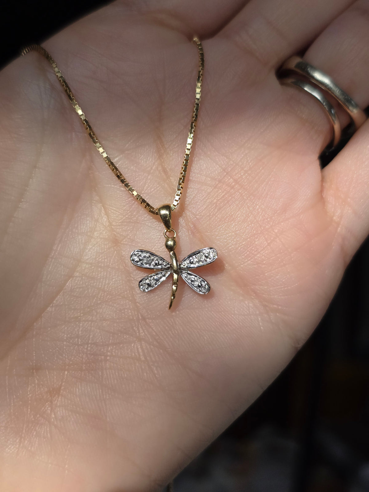Sweet 10k Two Toned Gold Diamond Accented Dainty Dragonfly Pendant (NO CHAIN)