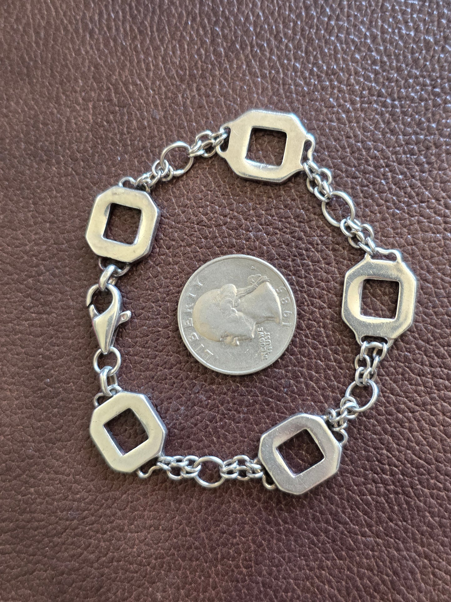 Unique Italian Made 70s Vintage Squared Link Sterling Silver Solid Bracelet 7.9"