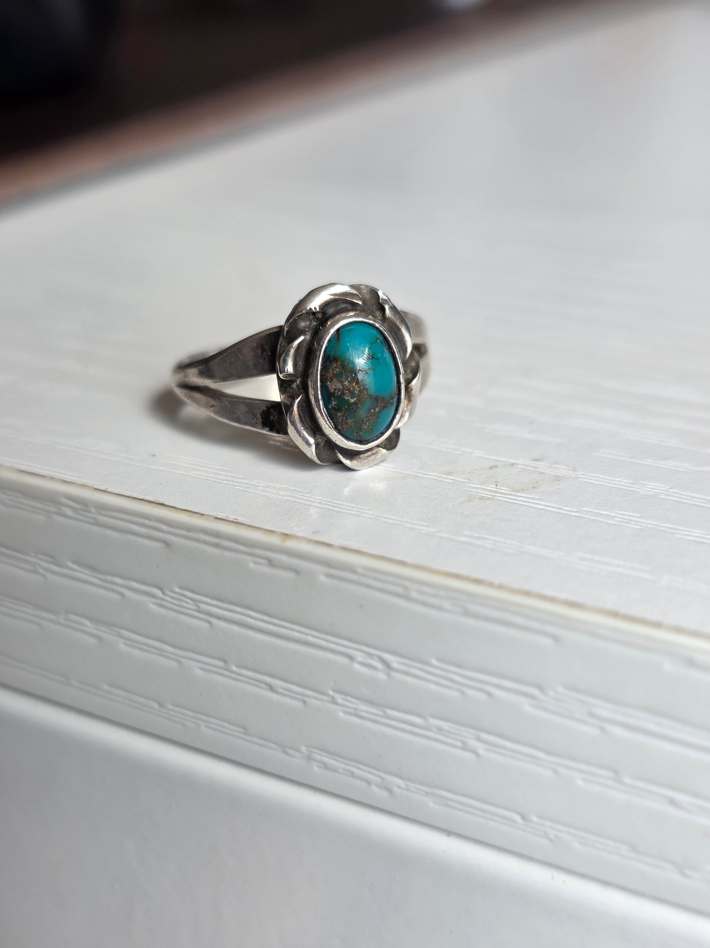Southwestern Style Sterling Silver Turquoise Pinky Ring Size 4