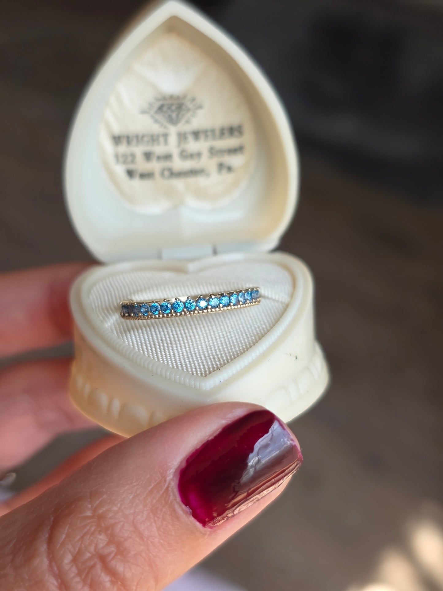 Beautiful 10k Gold 3/4 Eternity Blue Tourmaline .75CTW Gemstone Stacker Ring Size 7
