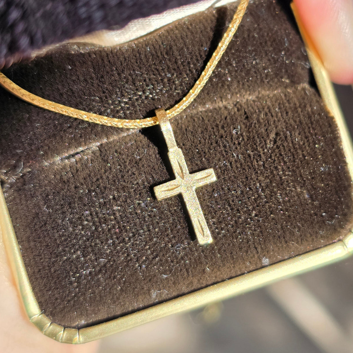 Vintage 14k Dainty Diamond Cut Block Cross Charm (NO CHAIN)