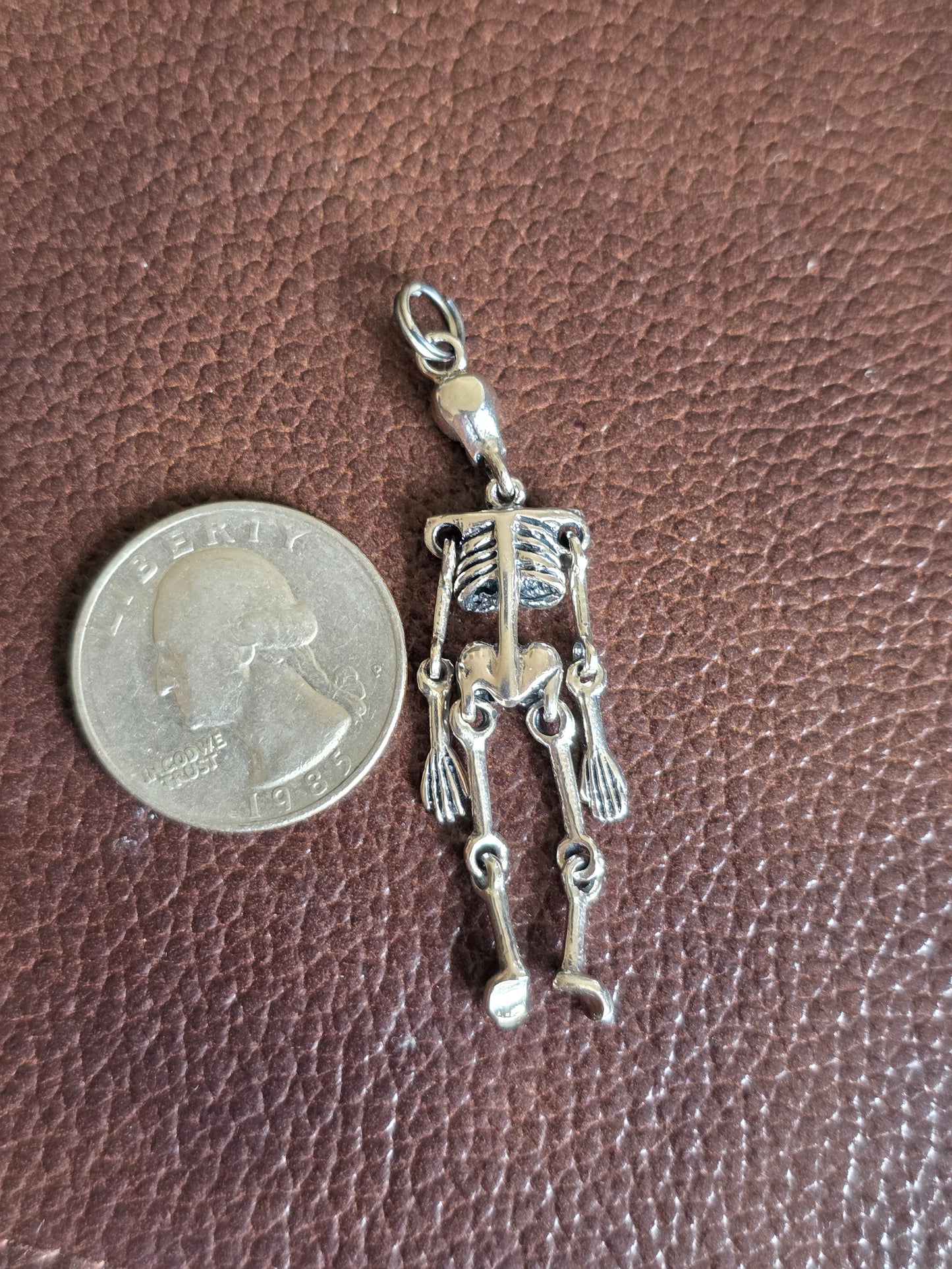 Awesome Solid Sterling Silver Spooky Articulated Skeleton Halloween Charm 2.1" (NO CHAIN)