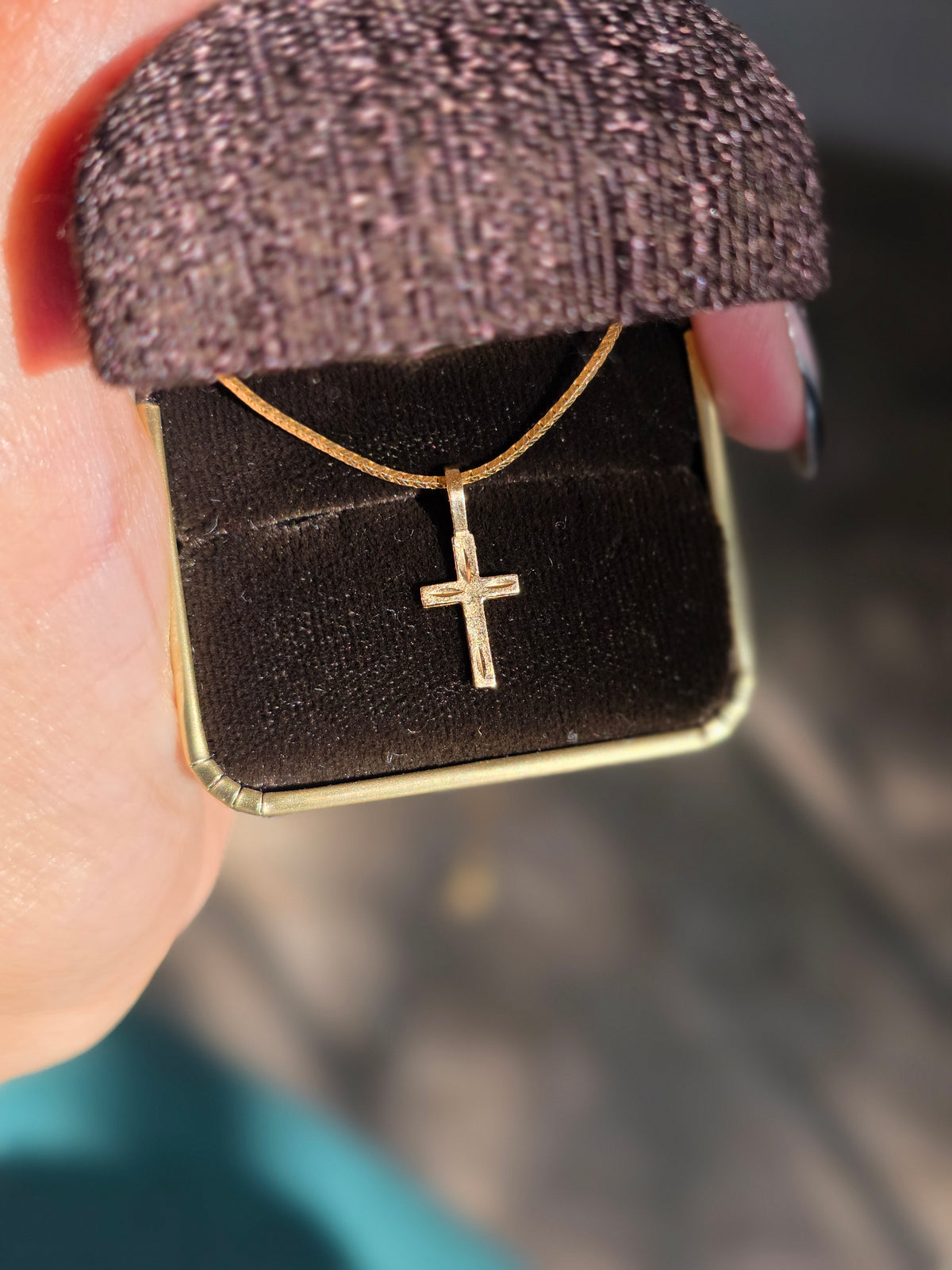 Vintage 14k Dainty Diamond Cut Block Cross Charm (NO CHAIN)