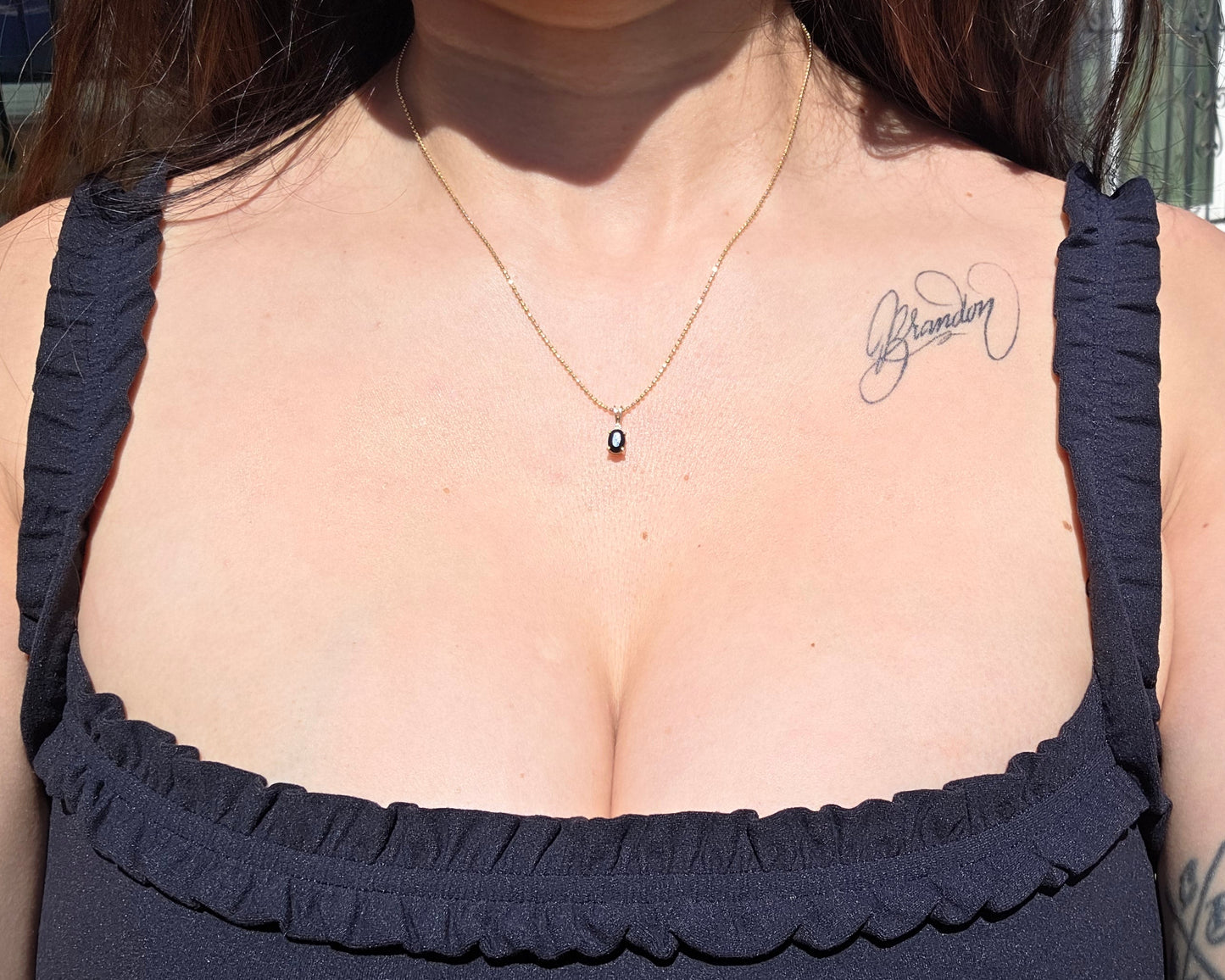 Sweet 14k Gold Oval Dark Blue Gemstone Diamond Accent Dainty Pendant (NO CHAIN)