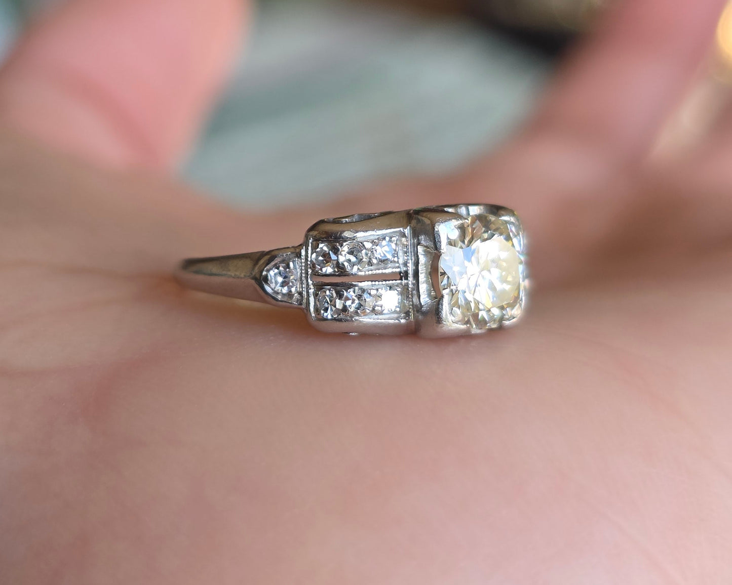 Stunning 1.0CTW OEC Art Deco Style Platinum Diamond Ring Size 4