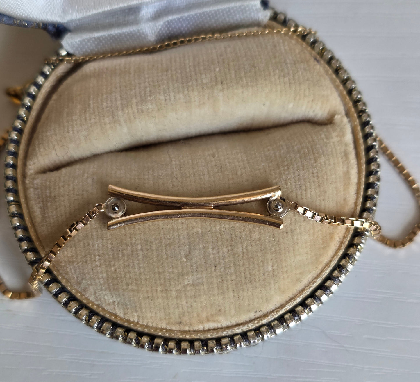Lovely Italian Made 14k Gold Diamond Accented Double  Curved Bar Box Link Bracelet 6.5"