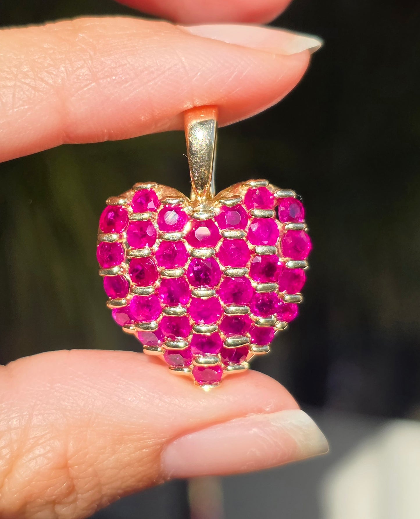 Stunning 14k Gold 4.75ctw Ruby Encrusted Heart Pendant (NO CHAIN)