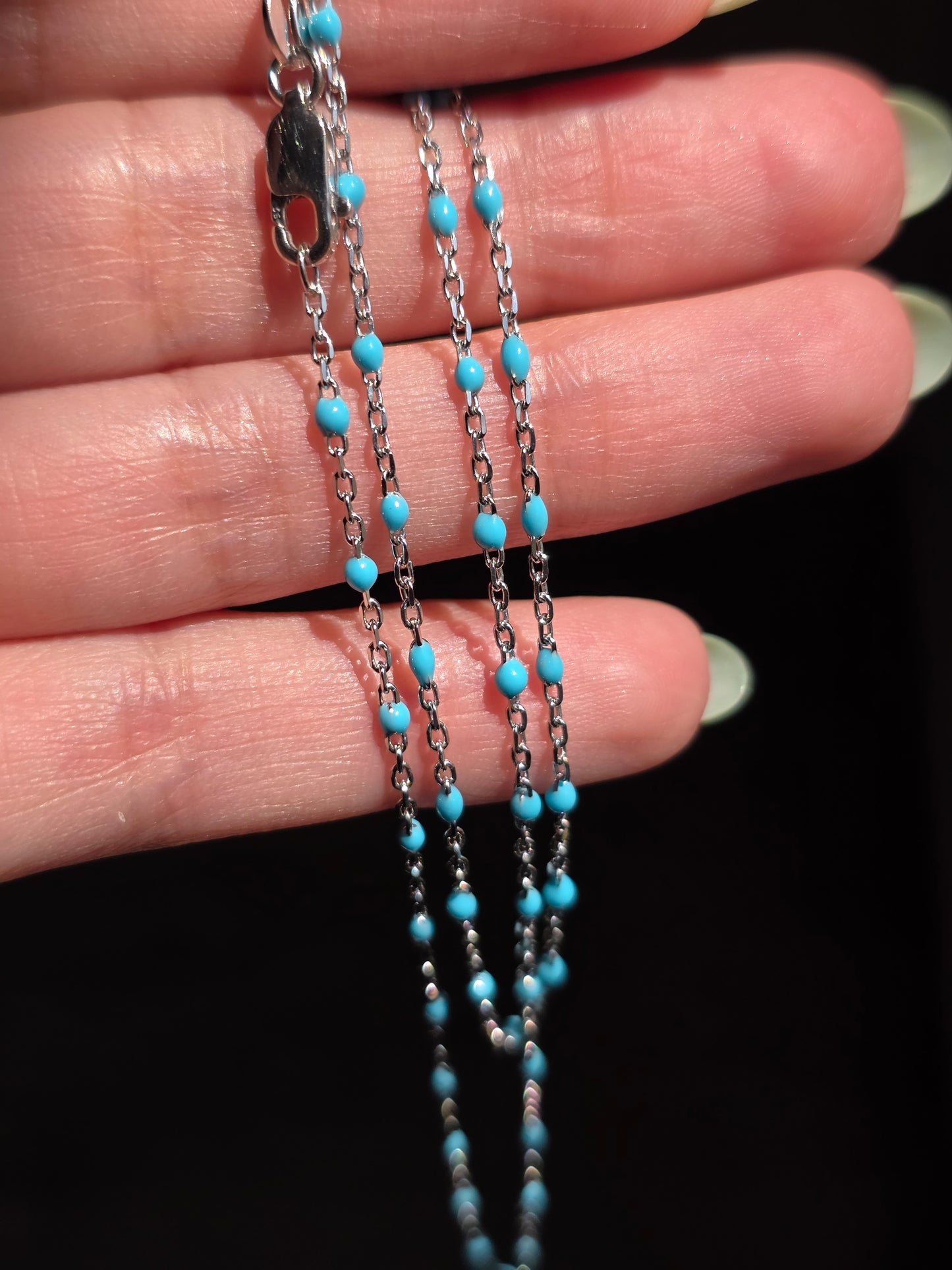 Elegant Light Blue Enamel Station Sterling Silver Necklace 18"