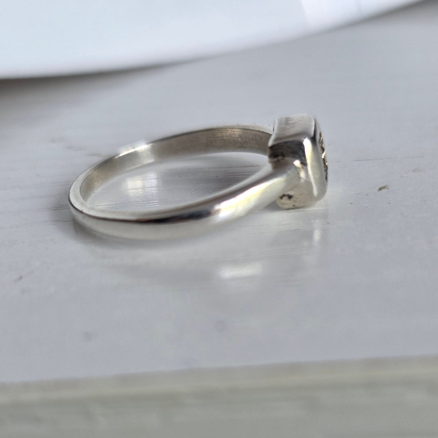 Adorable Sterling Silver Diamond Square Signet Ring Size 5