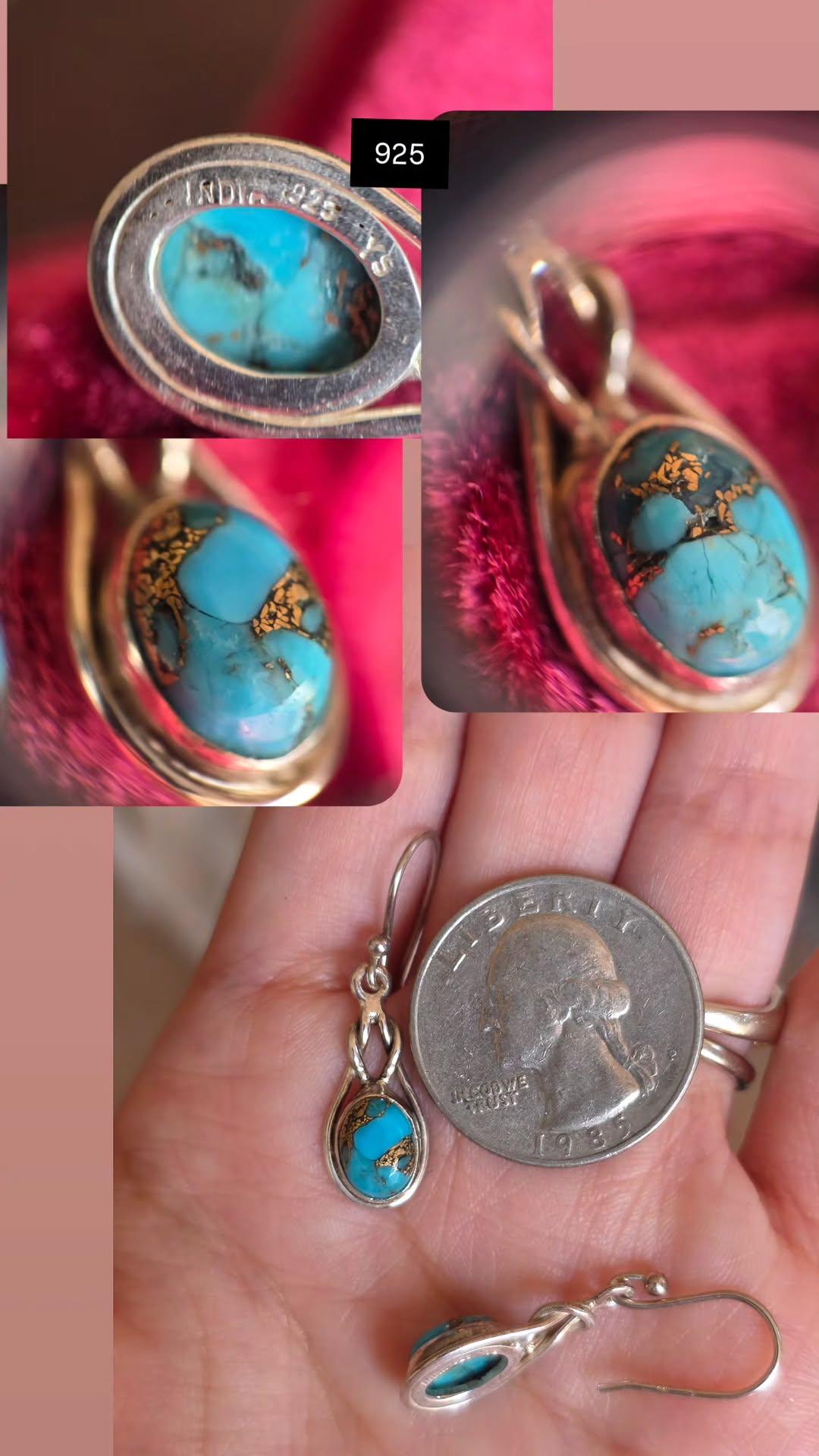Beautiful Copper Turquoise Sterling Silver Dangle Earrings