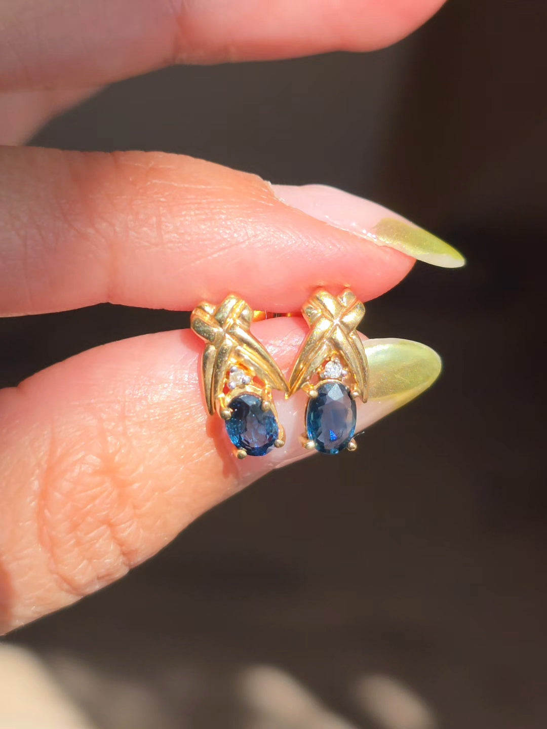 Cute 10k Gold 1.0tcw Sapphire & Diamond Accent Dainty Drop Post Earrings