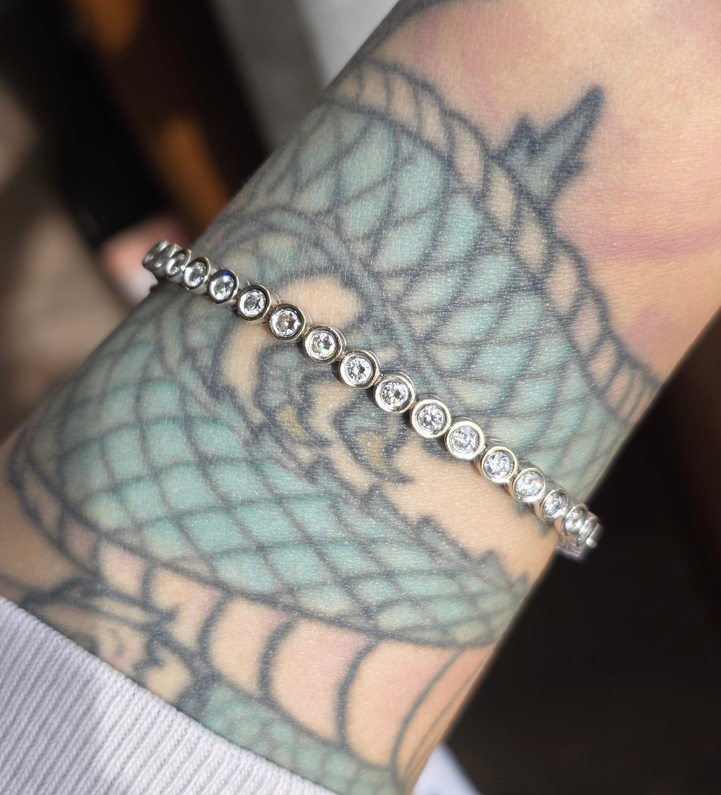 Gorgeous 4.50TCW Diamond Bezel Set 14k White Gold Solid Hefty Tennis Bracelet 7"