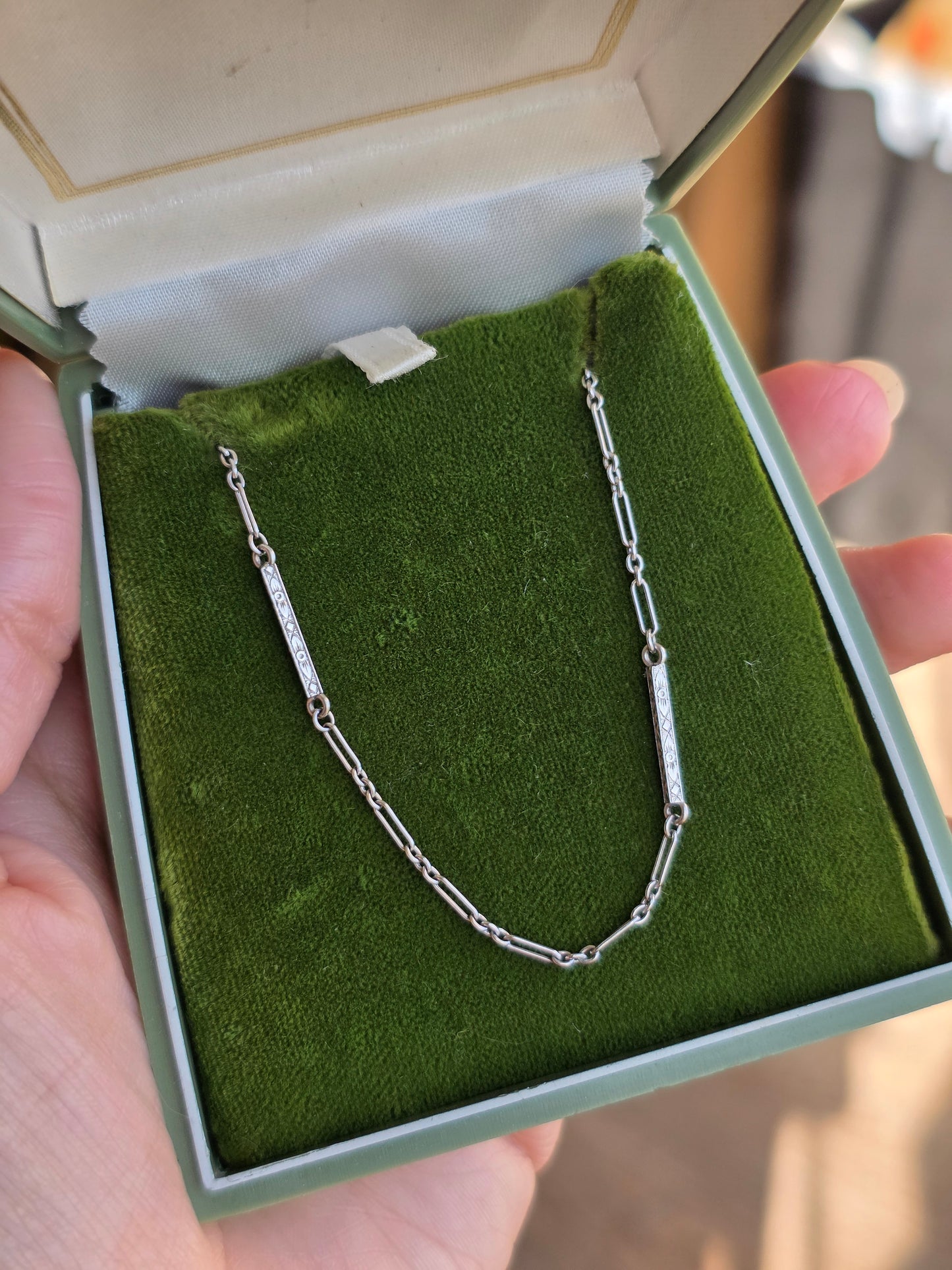 Beautiful Vintage 14k White Gold Floral Carved Bar Link Bracelet 6.9"