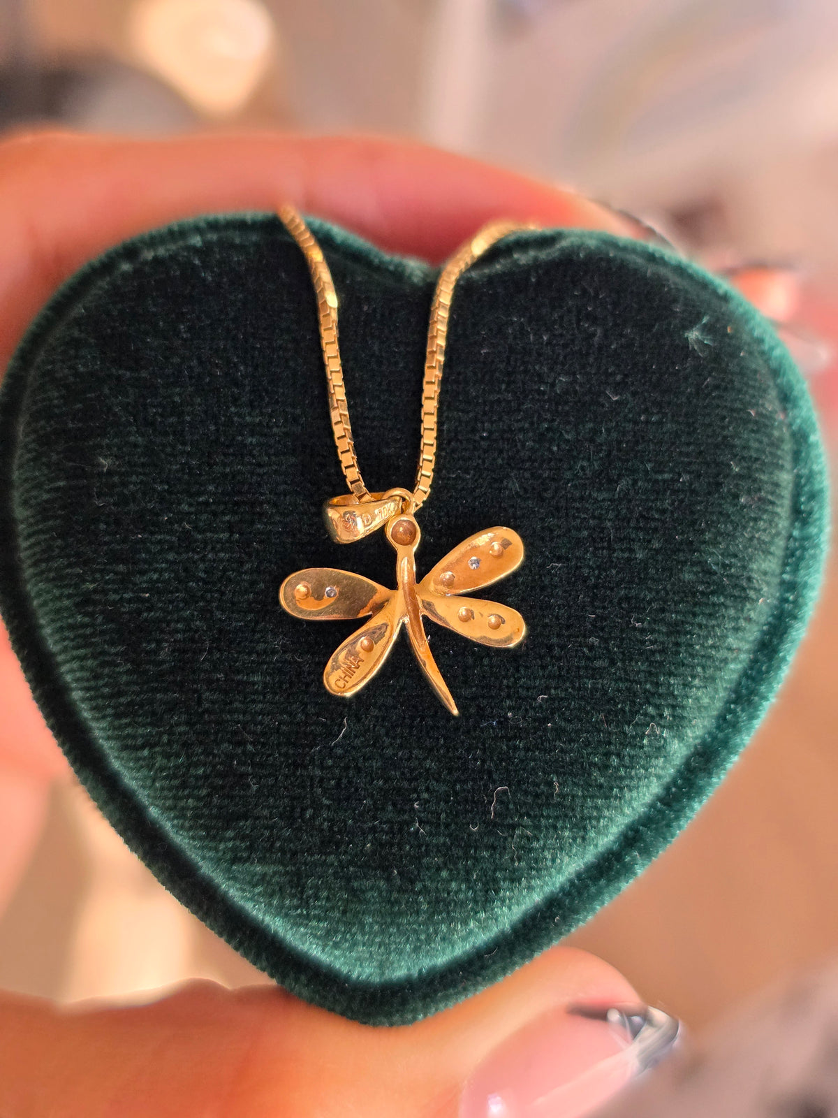 Sweet 10k Two Toned Gold Diamond Accented Dainty Dragonfly Pendant (NO CHAIN)