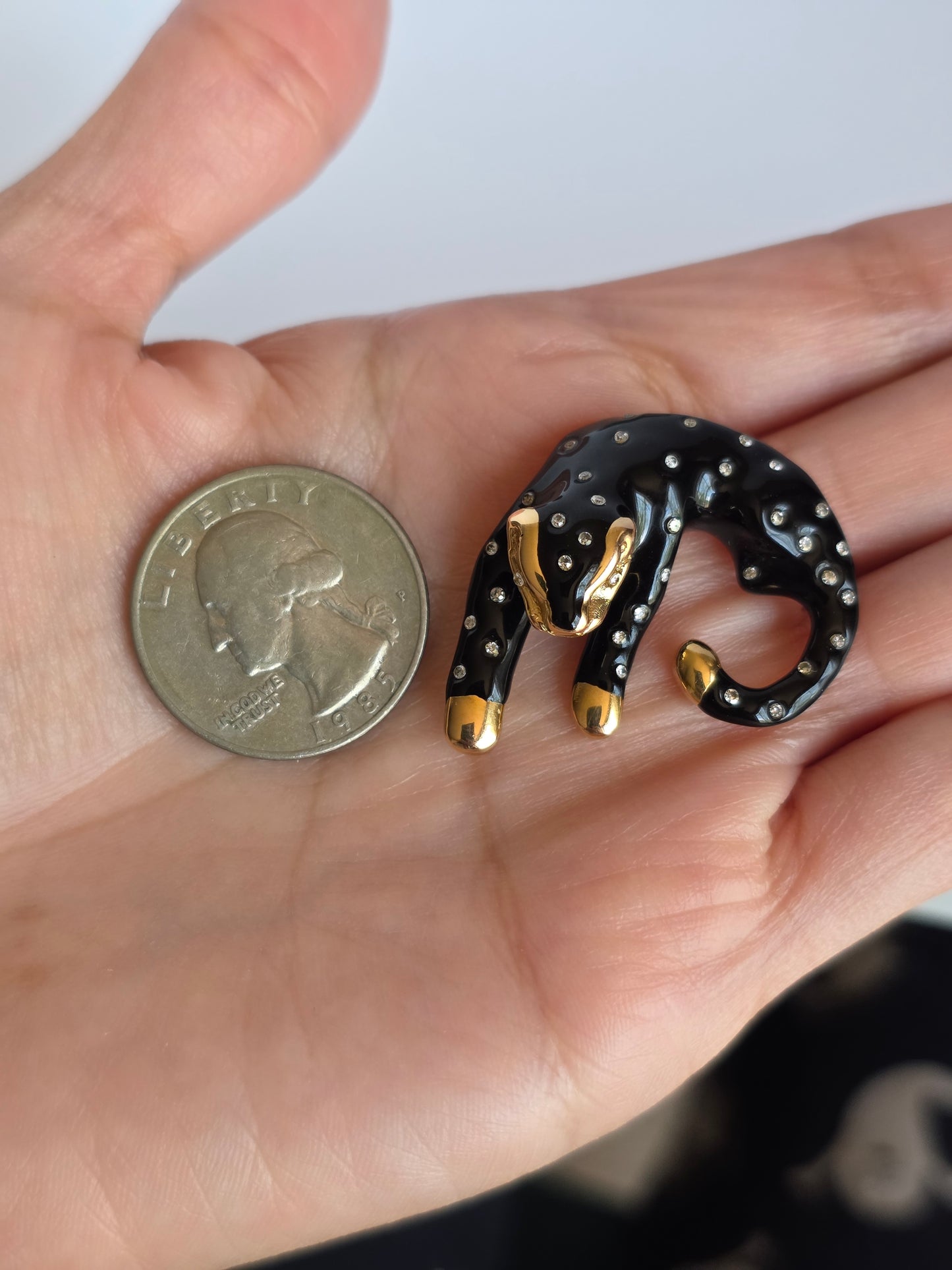 Amazing Black Enamel 14k Gold + White Sapphire /Topaz Panther Slide Pendant (NO CHAIN)