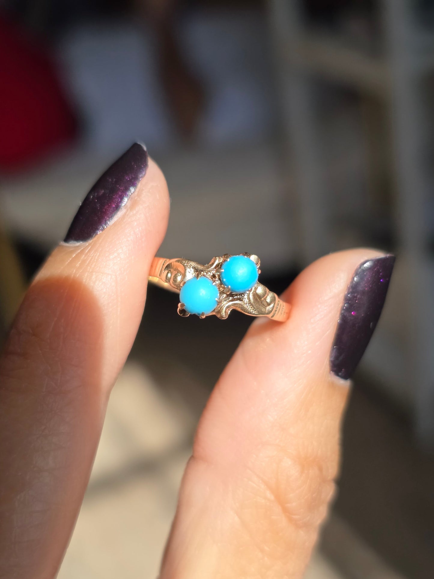 Gorgeous 10k Victorian Style Toi Et Moi Turquoise Ring Size 5