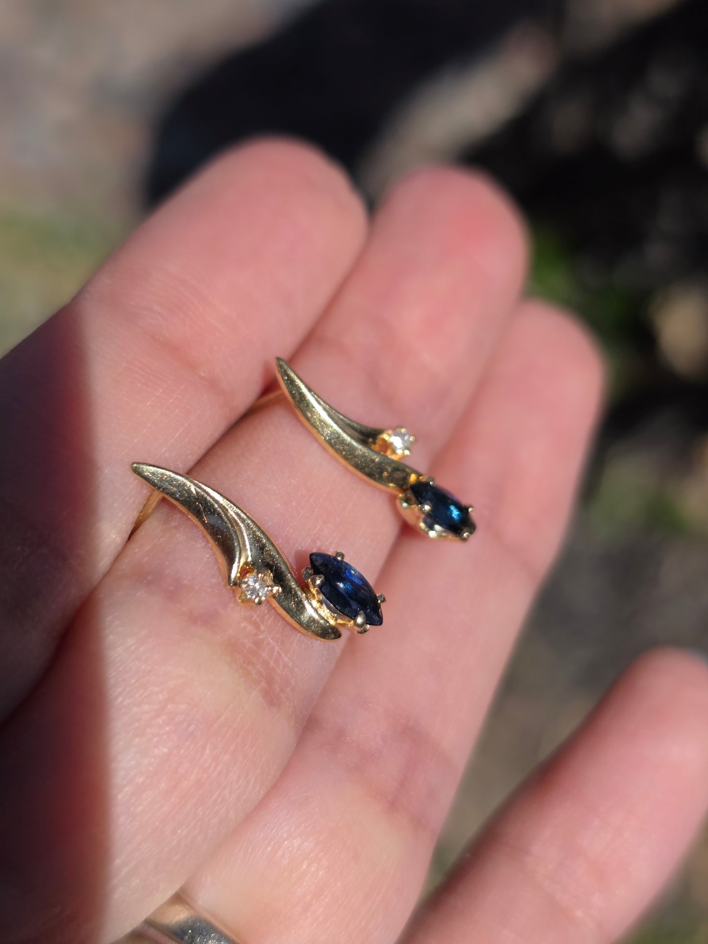 Lovely Dainty 14k .74TCW Sapphire And Diamond Accented Lightweight Drop Stick Earrings