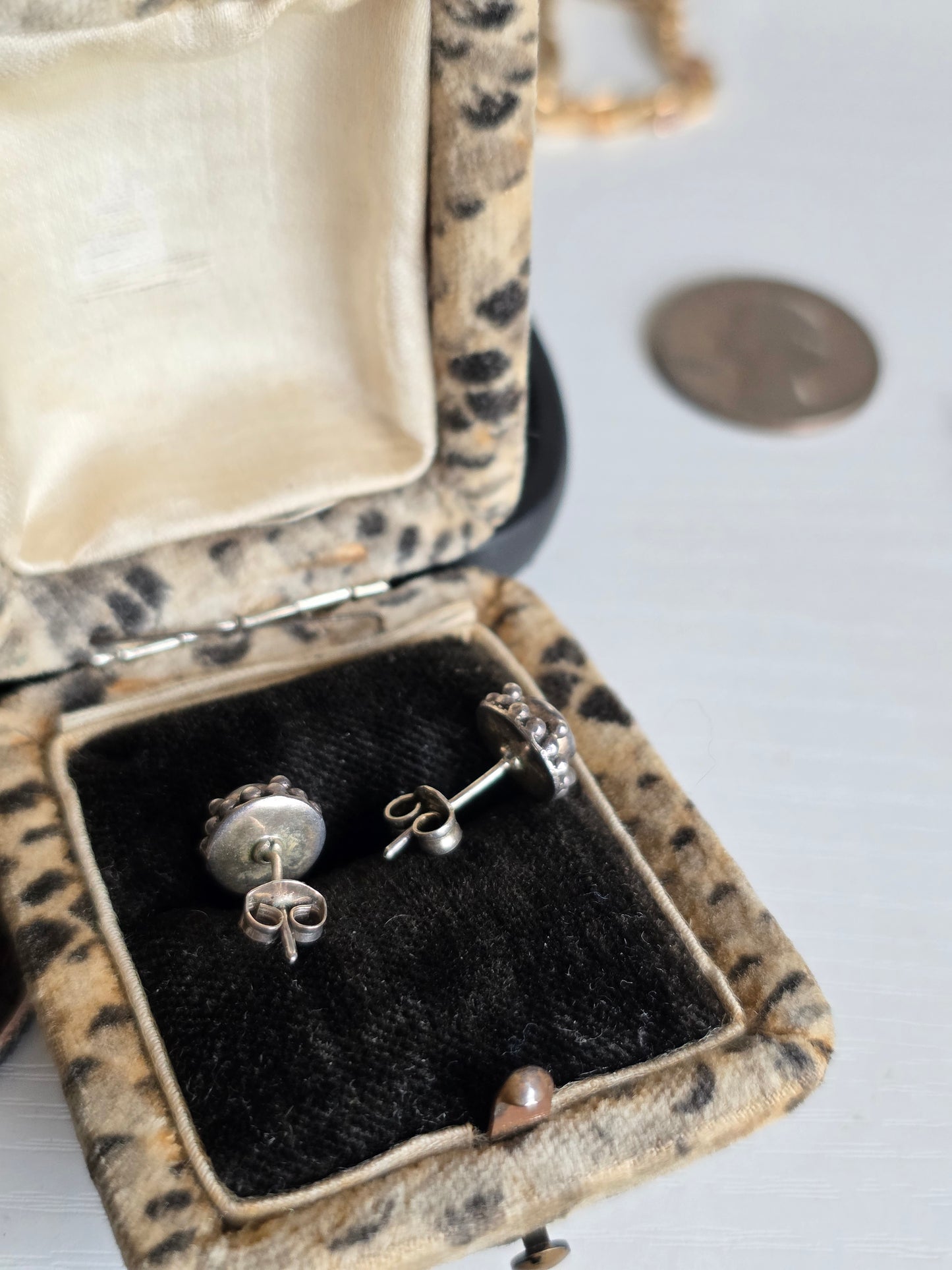 Pretty Sterling Silver Bezel Set Pearl Studs Earrings