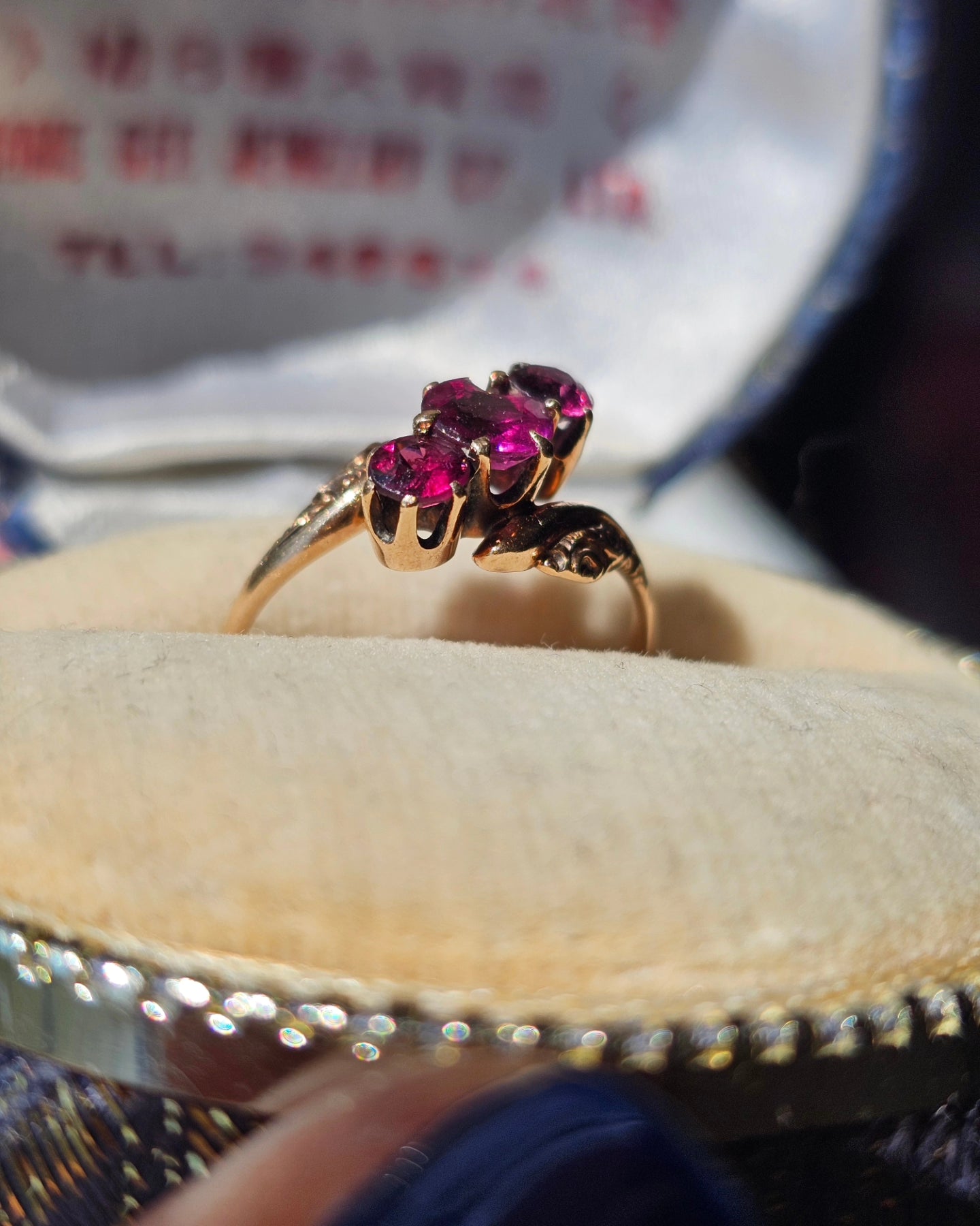 Vintage 10k Gold Rhodolite Garnet 3 Stone Ring Size 6.25