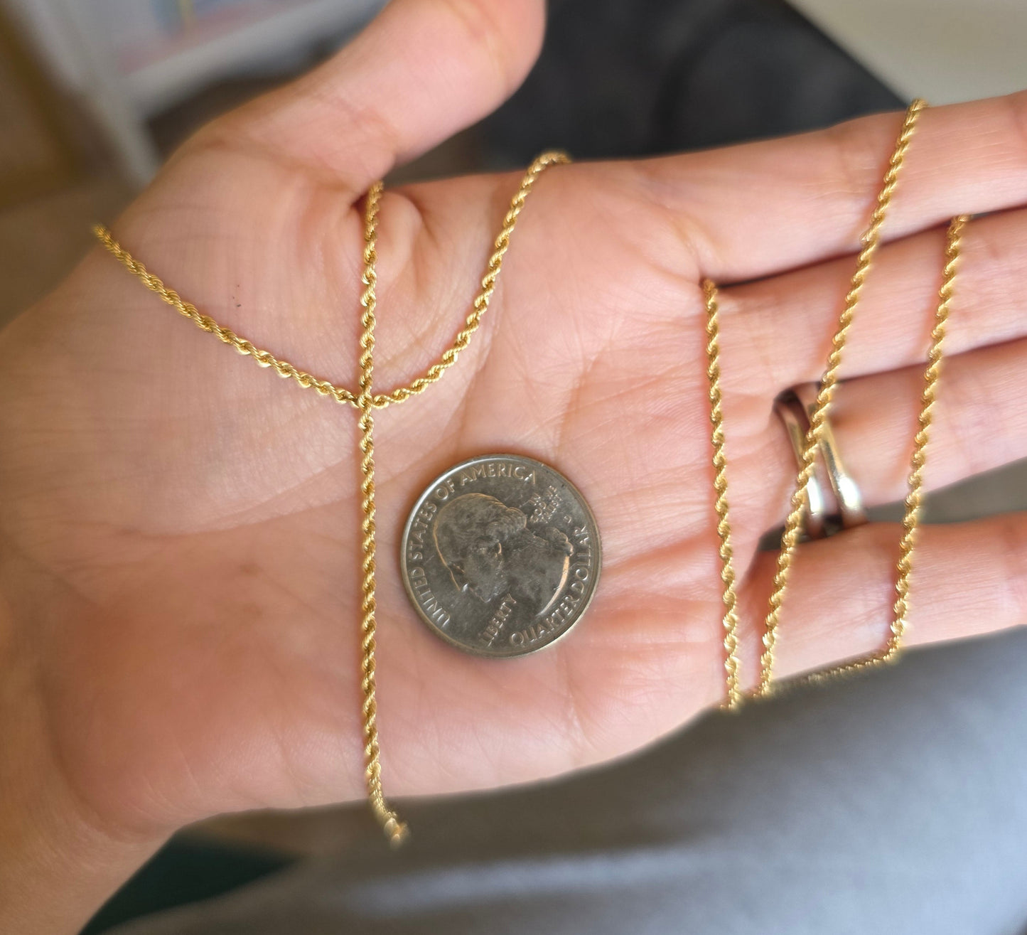 Solid 14k Gold 31 inch Rope Chain 1.6mm Perfect Daily Chain