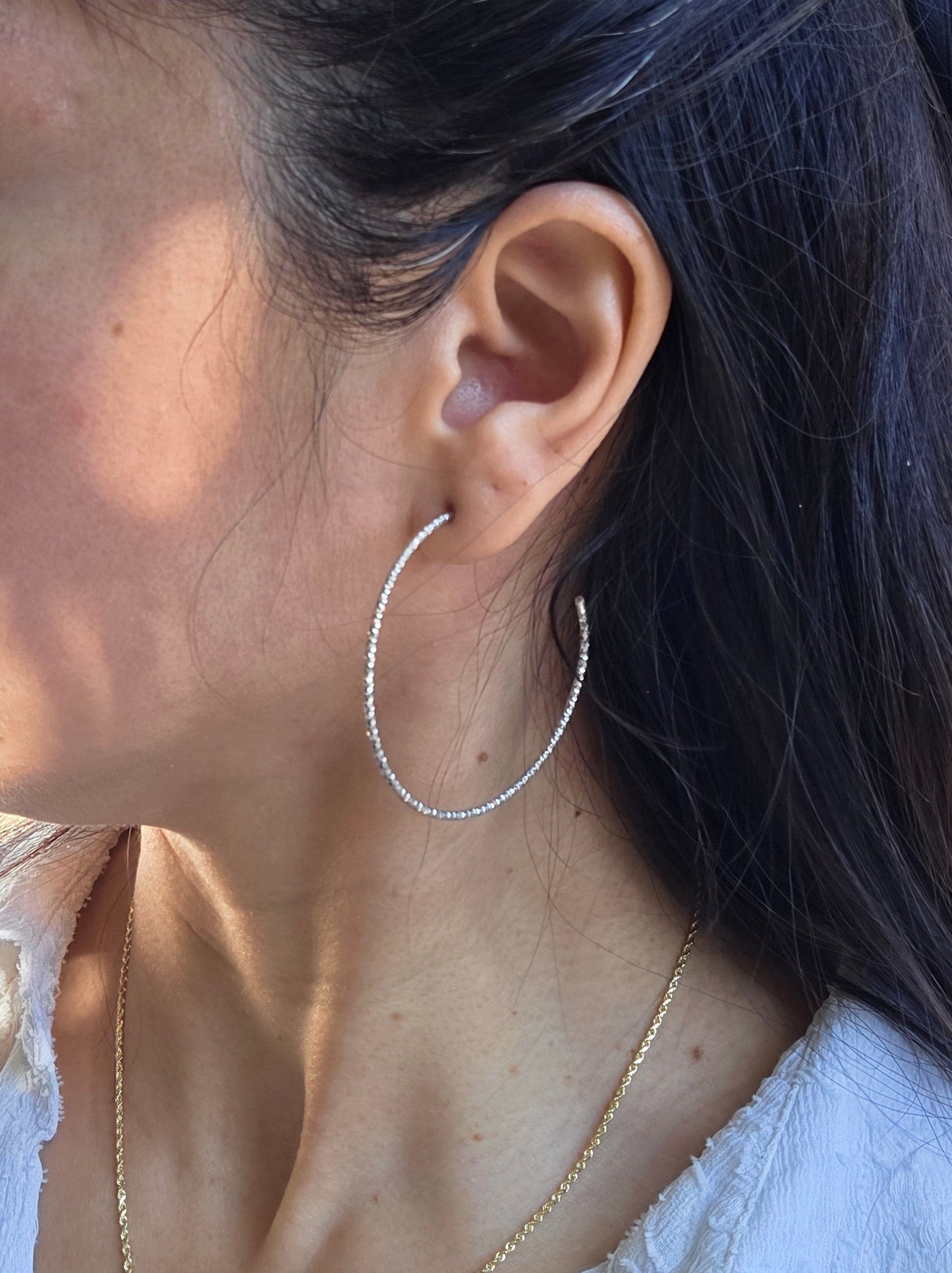 Beautiful Sterling Silver Sparkling 2" Large Hoops Earrings