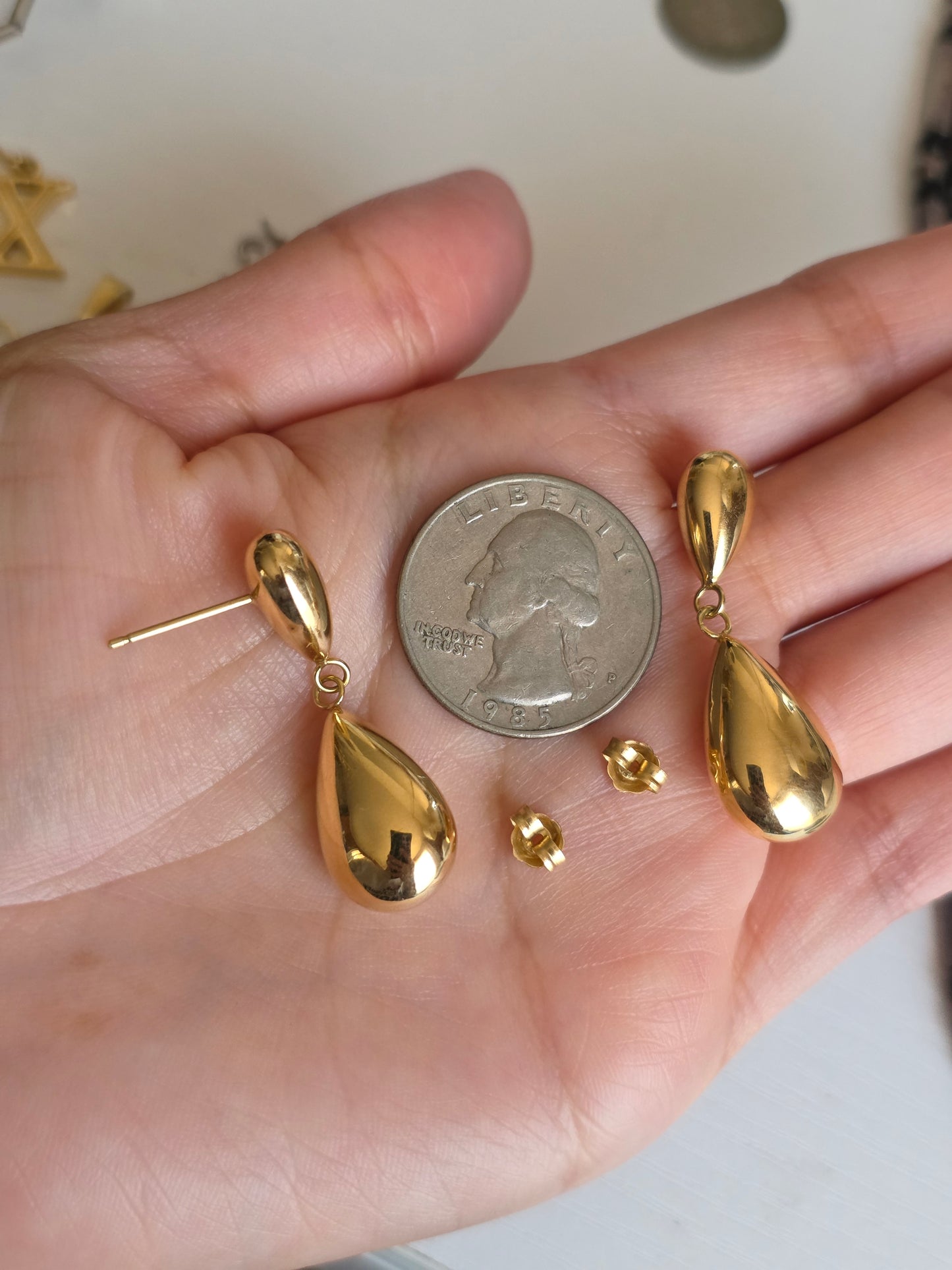 Elegant 14k Gold Tear Drop Dangle Statement Earrings
