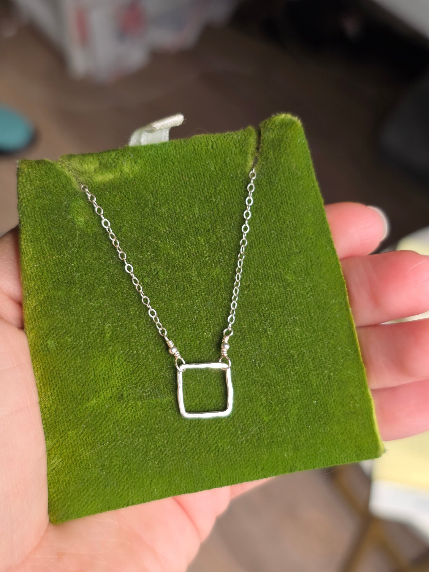 Dainty Delicate & Lightweight Modernist/Minimalist Sterling Silver Square Charm Necklace 18"